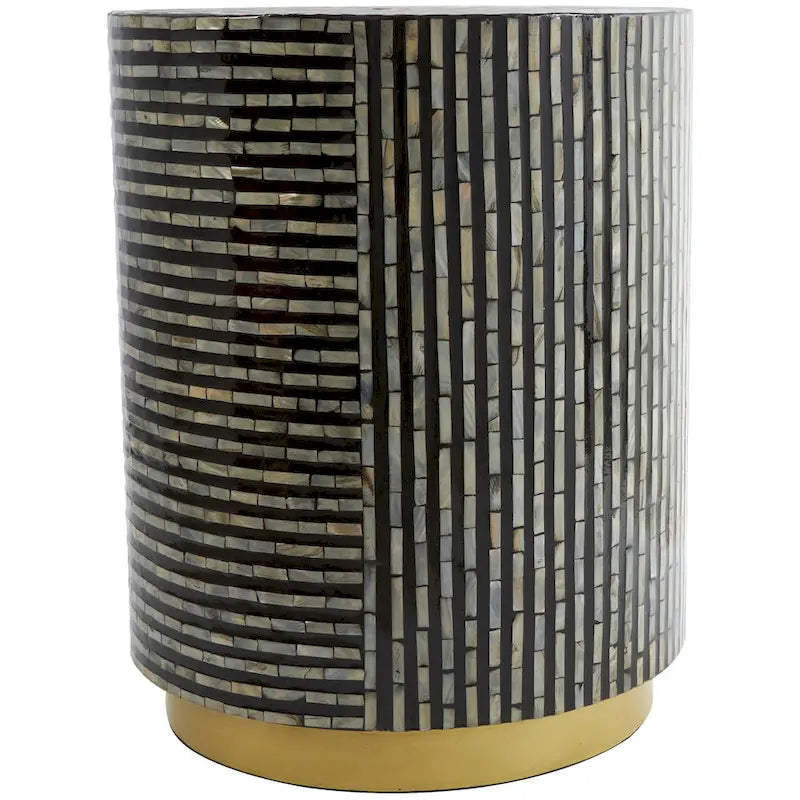 Modern Round Mother of Pearl Accent Table with Gold Base