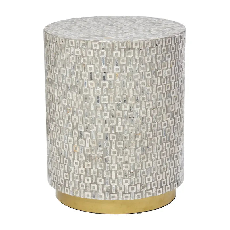 Modern Round Mother of Pearl Accent Table with Gold Base