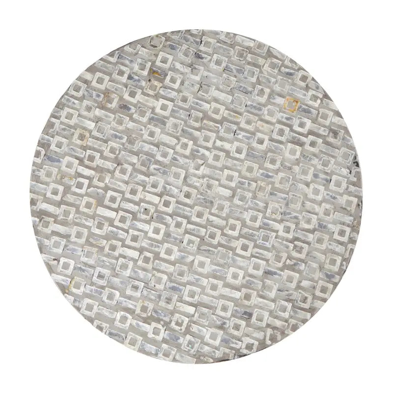 Modern Round Mother of Pearl Accent Table with Gold Base
