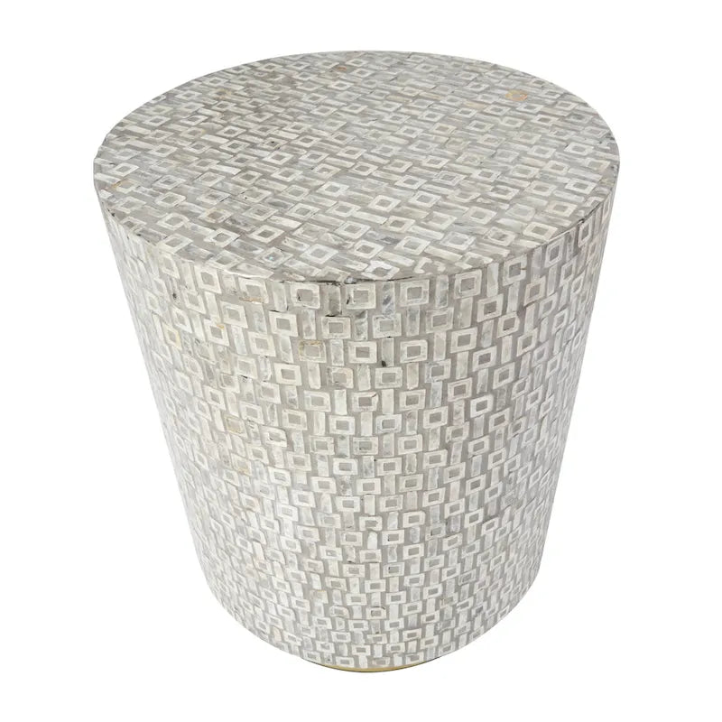 Modern Round Mother of Pearl Accent Table with Gold Base