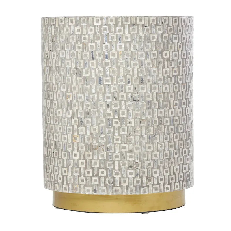 Modern Round Mother of Pearl Accent Table with Gold Base
