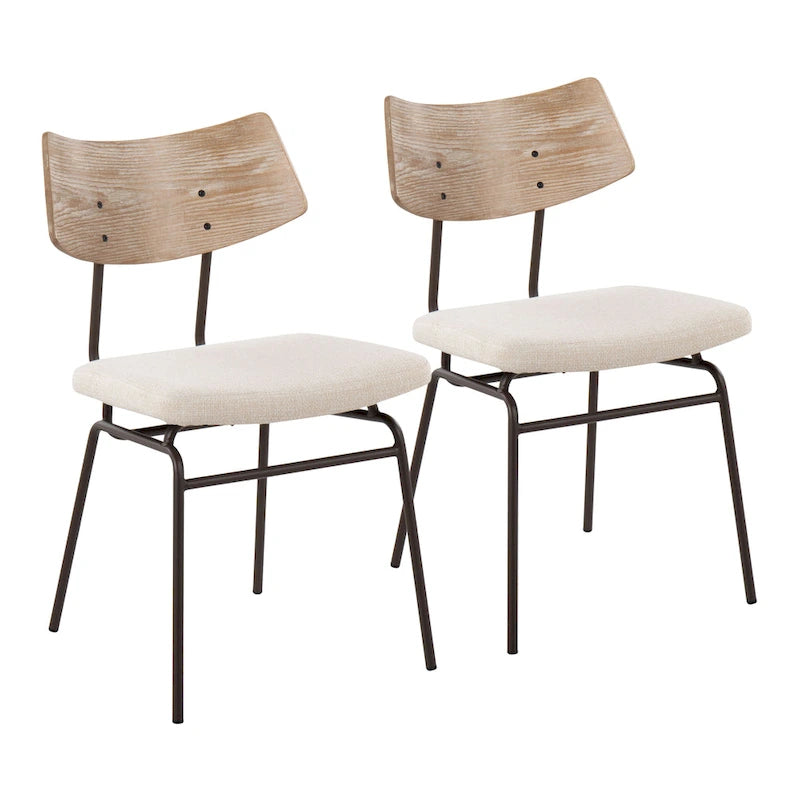 Mid-Century Modern Upholstered Dining Chair with Wood Backrest Metal Frame