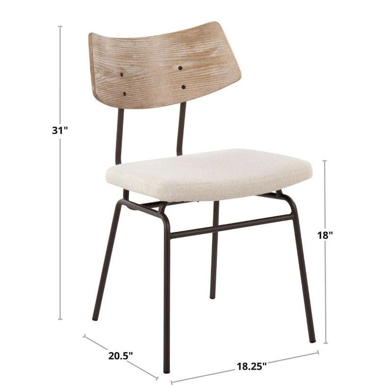 Mid-Century Modern Upholstered Dining Chair with Wood Backrest Metal Frame