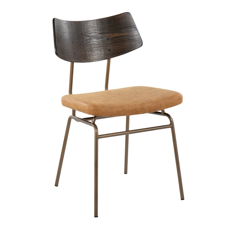 Mid-Century Modern Upholstered Dining Chair with Wood Backrest Metal Frame