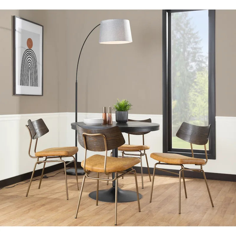 Mid-Century Modern Upholstered Dining Chair with Wood Backrest Metal Frame