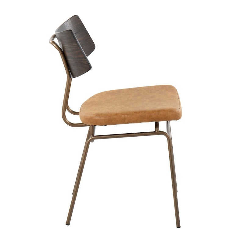 Mid-Century Modern Upholstered Dining Chair with Wood Backrest Metal Frame