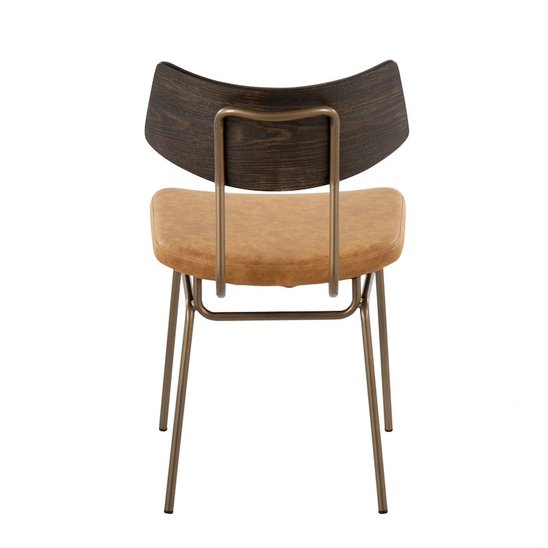 Mid-Century Modern Upholstered Dining Chair with Wood Backrest Metal Frame