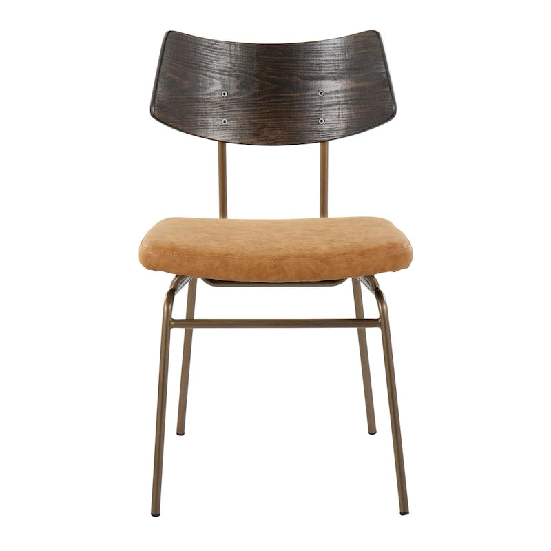 Mid-Century Modern Upholstered Dining Chair with Wood Backrest Metal Frame