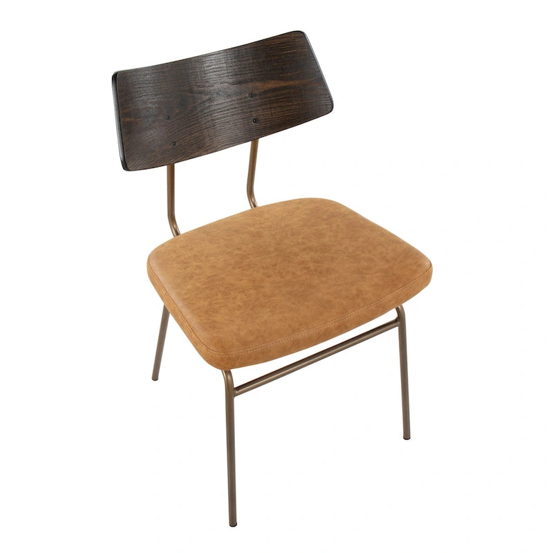 Mid-Century Modern Upholstered Dining Chair with Wood Backrest Metal Frame