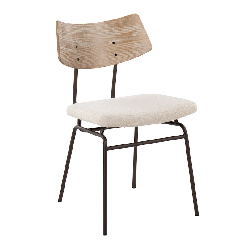 Mid-Century Modern Upholstered Dining Chair with Wood Backrest Metal Frame