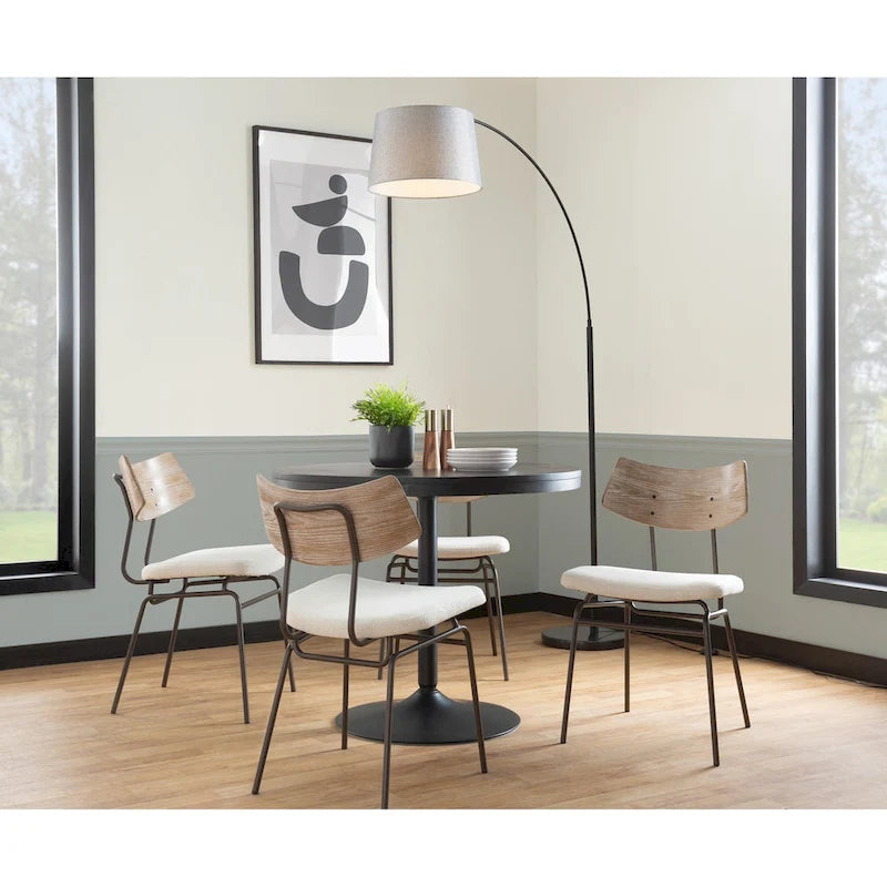 Mid-Century Modern Upholstered Dining Chair with Wood Backrest Metal Frame