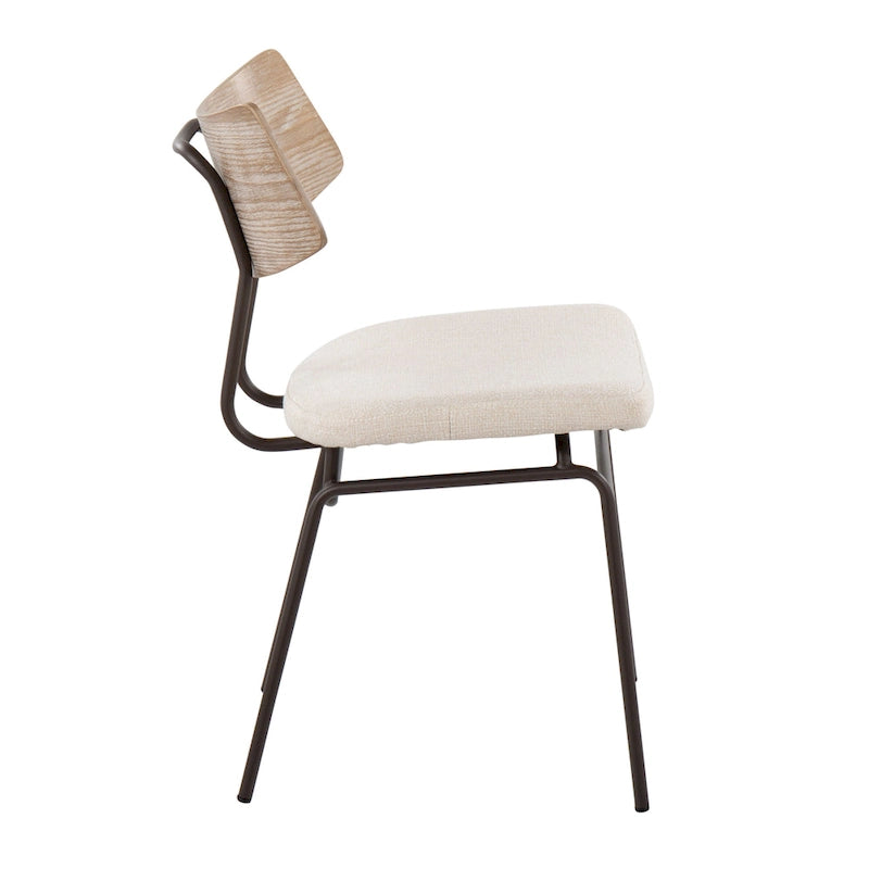 Mid-Century Modern Upholstered Dining Chair with Wood Backrest Metal Frame