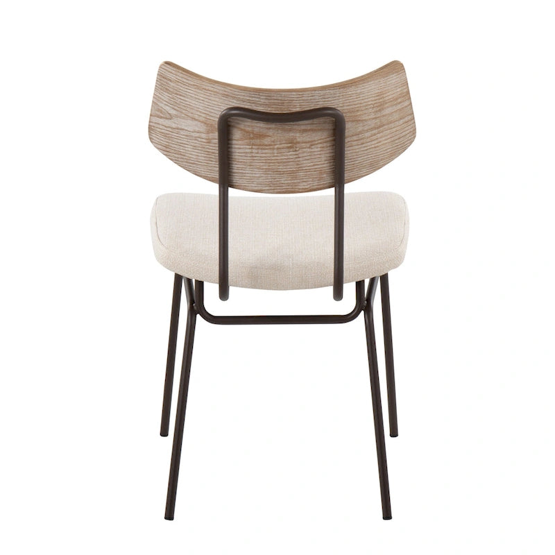 Mid-Century Modern Upholstered Dining Chair with Wood Backrest Metal Frame