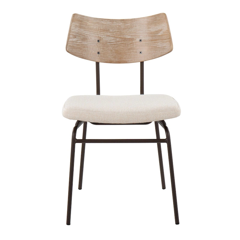 Mid-Century Modern Upholstered Dining Chair with Wood Backrest Metal Frame