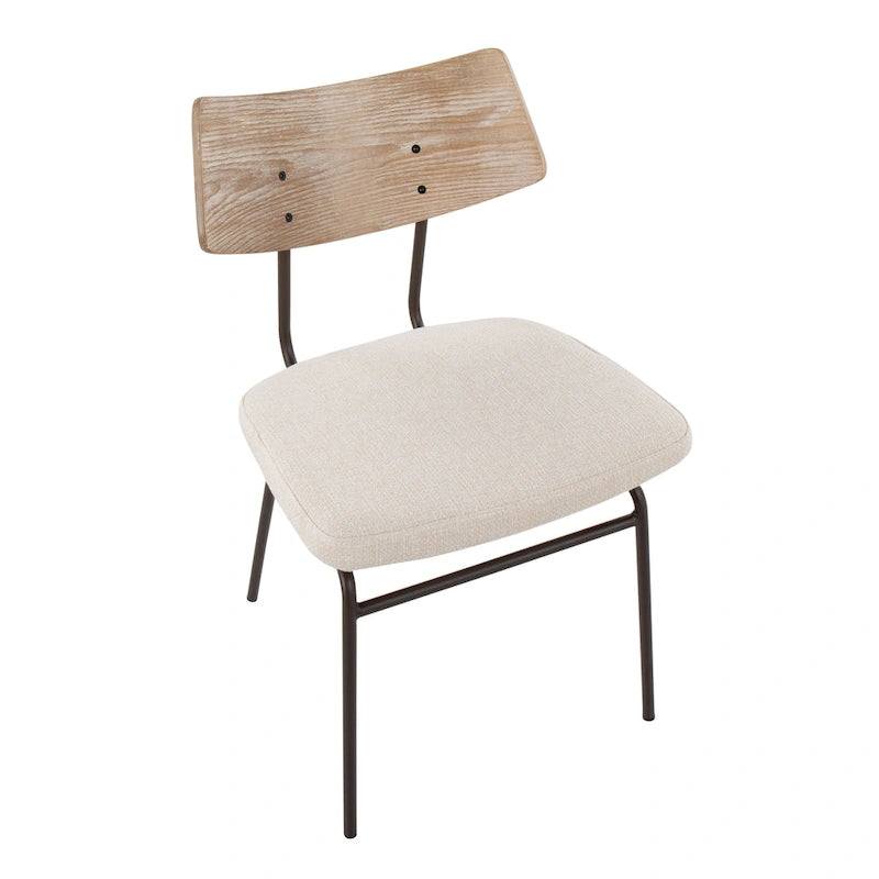 Mid-Century Modern Upholstered Dining Chair with Wood Backrest Metal Frame
