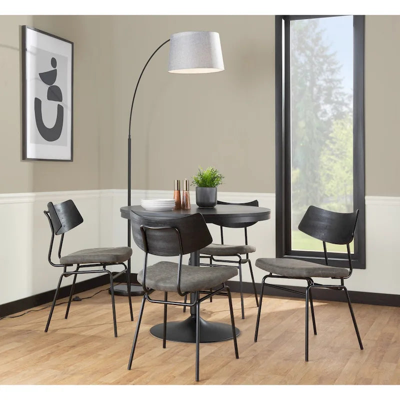 Mid-Century Modern Upholstered Dining Chair with Wood Backrest Metal Frame