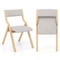Modern Wooden Folding Dining Chair with Padded Linen Upholstered Seat