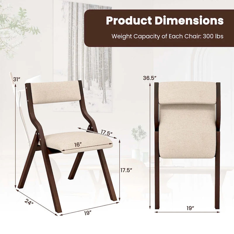 Modern Wooden Folding Dining Chair with Padded Linen Upholstered Seat