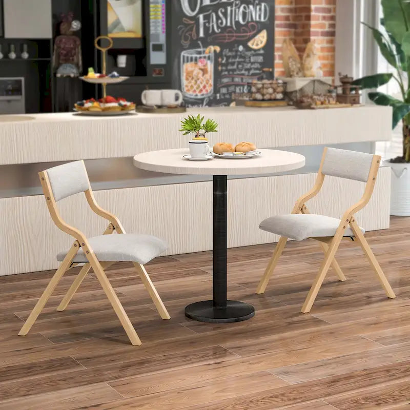Modern Wooden Folding Dining Chair with Padded Linen Upholstered Seat