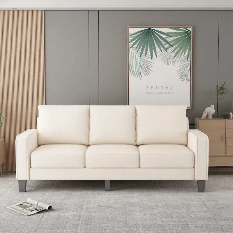 Modern Three-Seater Fabric Sofa with Square Arms and Underseat Storage
