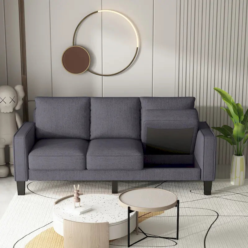 Modern Three-Seater Fabric Sofa with Square Arms and Underseat Storage