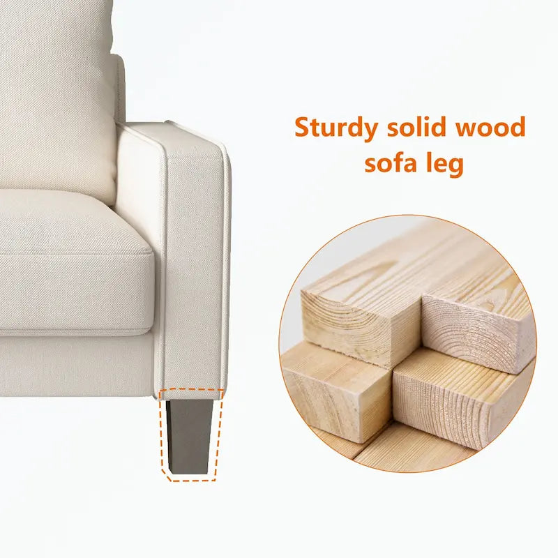 Canapé moderne en tissu trois places avec accoudoirs carrés et rangement sous l’assise