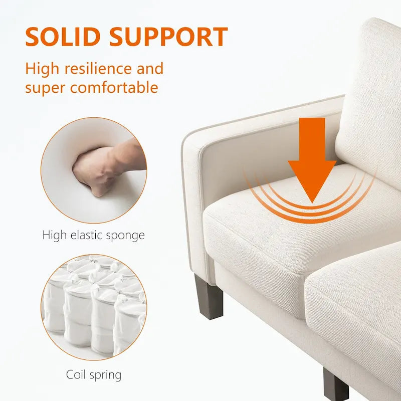 Canapé moderne en tissu trois places avec accoudoirs carrés et rangement sous l’assise