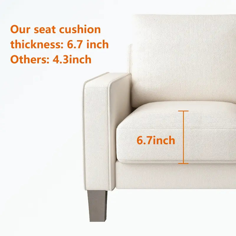 Canapé moderne en tissu trois places avec accoudoirs carrés et rangement sous l’assise