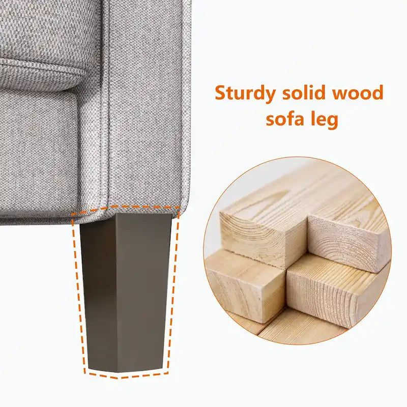 Canapé moderne en tissu trois places avec accoudoirs carrés et rangement sous l’assise