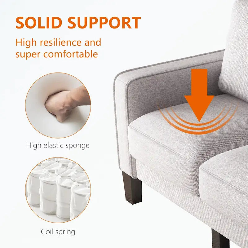 Canapé moderne en tissu trois places avec accoudoirs carrés et rangement sous l’assise