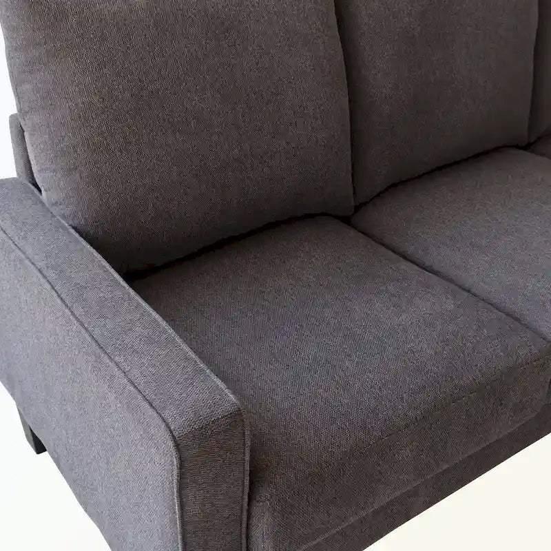 Canapé moderne en tissu trois places avec accoudoirs carrés et rangement sous l’assise