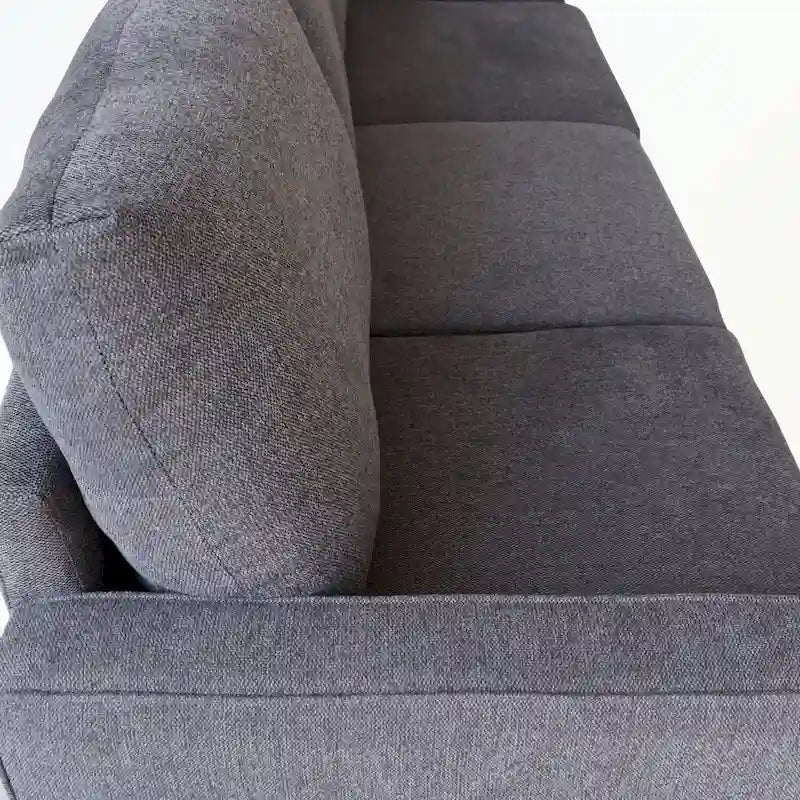 Canapé moderne en tissu trois places avec accoudoirs carrés et rangement sous l’assise
