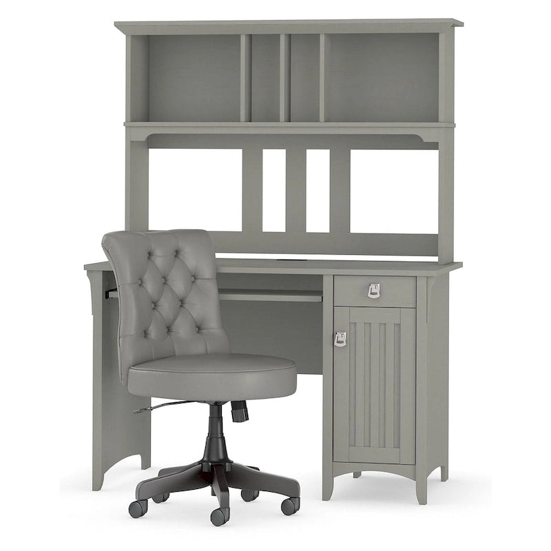 Light Grey Mission Style Computer Desk with Drawer and Cabinet