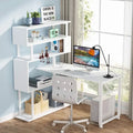Modern Home Office Desk with Open Bookshelf and Metal Frame