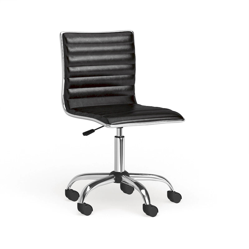 Modern Adjustable Armless Swivel Office Chair with Ribbed Bonded Leather