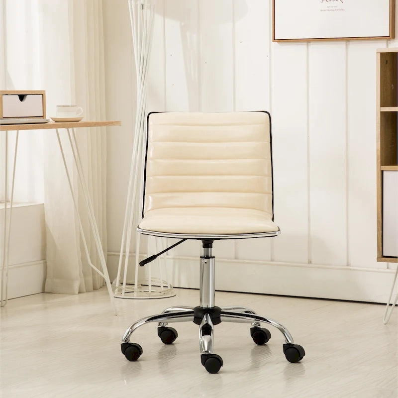 Modern Adjustable Armless Swivel Office Chair with Ribbed Bonded Leather