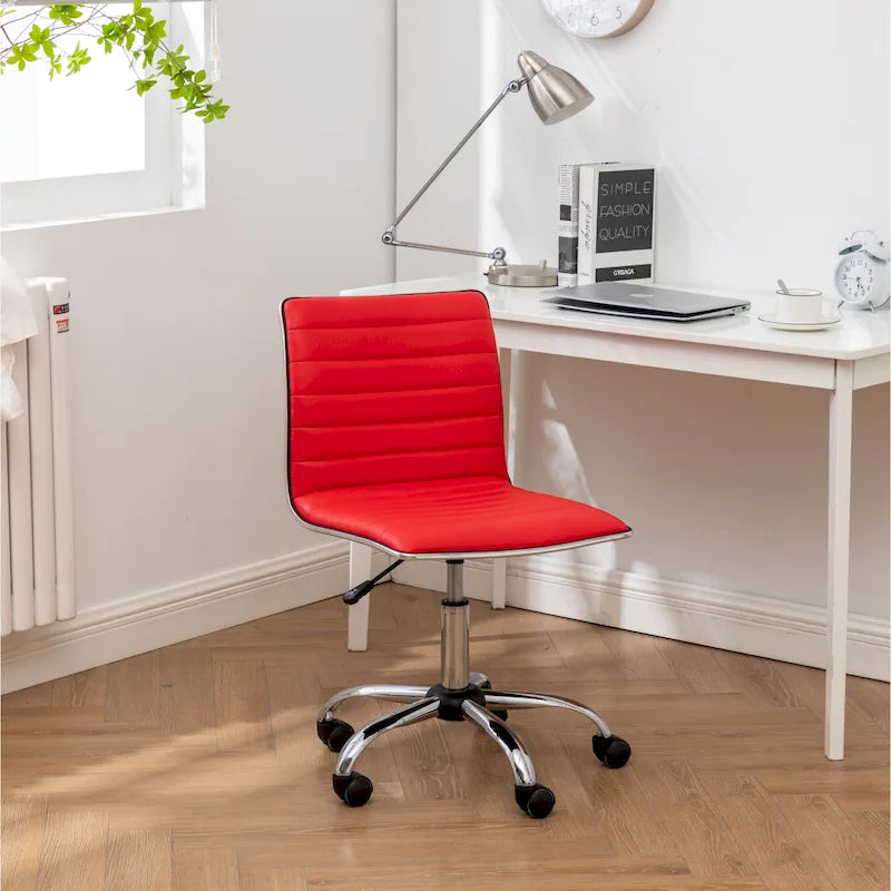 Modern Adjustable Armless Swivel Office Chair with Ribbed Bonded Leather