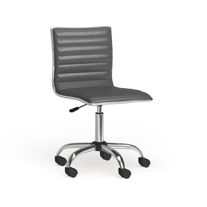Modern Adjustable Armless Swivel Office Chair with Ribbed Bonded Leather