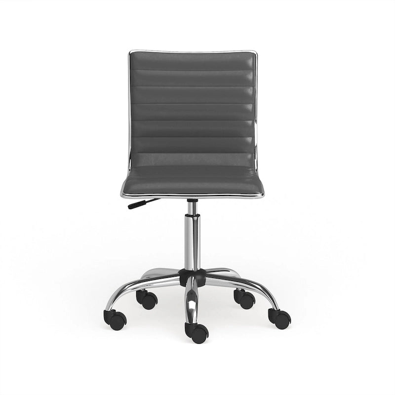 Modern Adjustable Armless Swivel Office Chair with Ribbed Bonded Leather