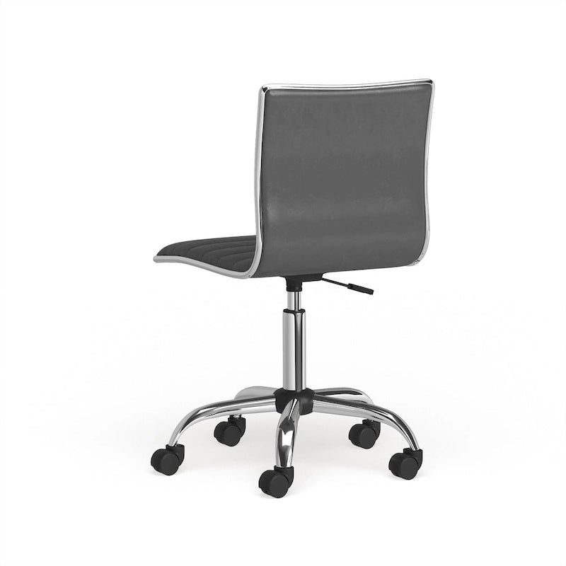 Modern Adjustable Armless Swivel Office Chair with Ribbed Bonded Leather