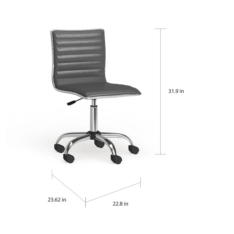 Modern Adjustable Armless Swivel Office Chair with Ribbed Bonded Leather