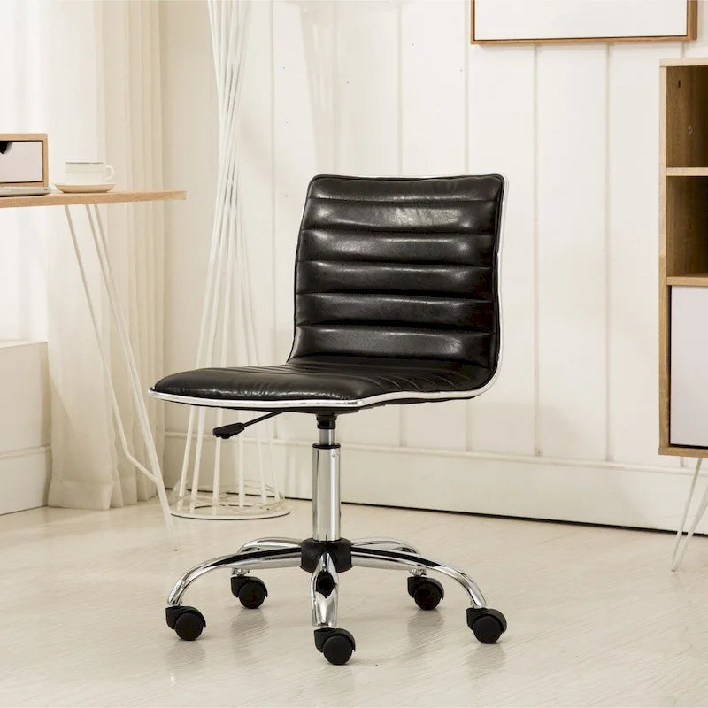 Modern Adjustable Armless Swivel Office Chair with Ribbed Bonded Leather