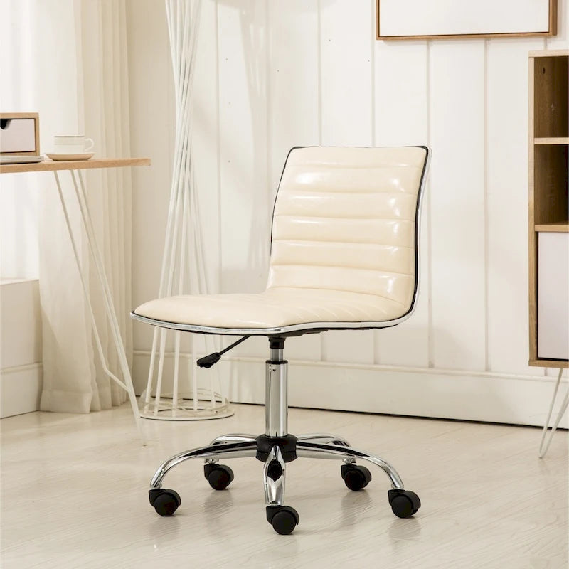 Modern Adjustable Armless Swivel Office Chair with Ribbed Bonded Leather