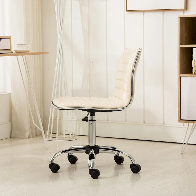 Modern Adjustable Armless Swivel Office Chair with Ribbed Bonded Leather