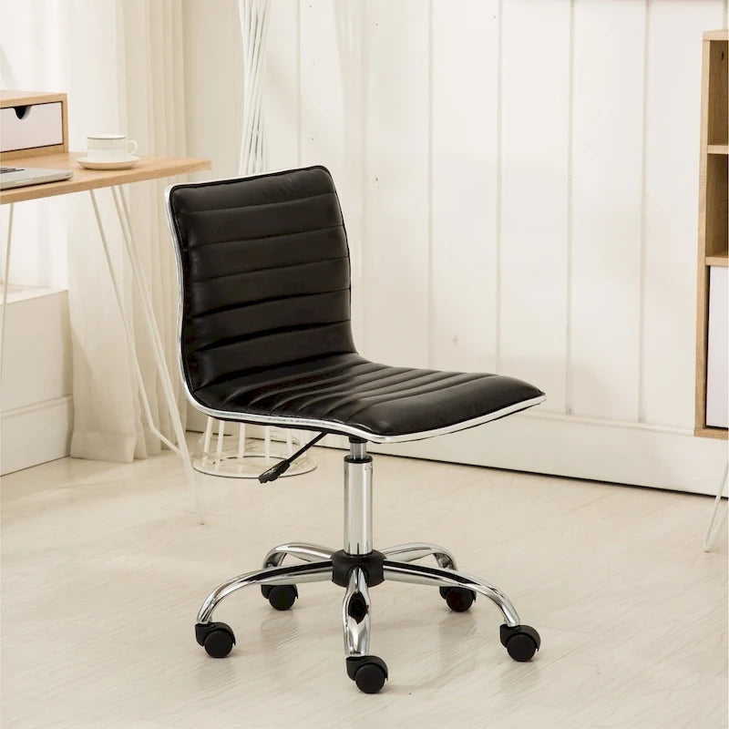 Modern Adjustable Armless Swivel Office Chair with Ribbed Bonded Leather