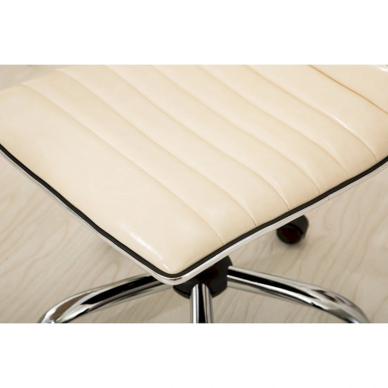 Modern Adjustable Armless Swivel Office Chair with Ribbed Bonded Leather