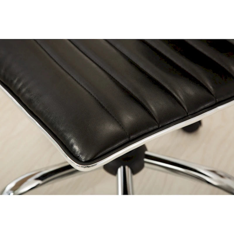 Modern Adjustable Armless Swivel Office Chair with Ribbed Bonded Leather