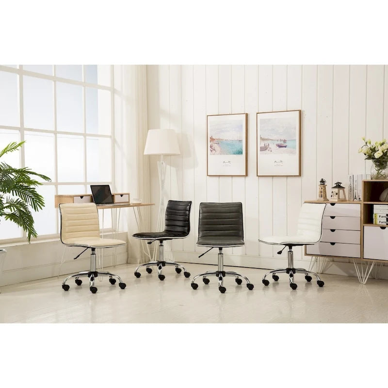 Modern Adjustable Armless Swivel Office Chair with Ribbed Bonded Leather
