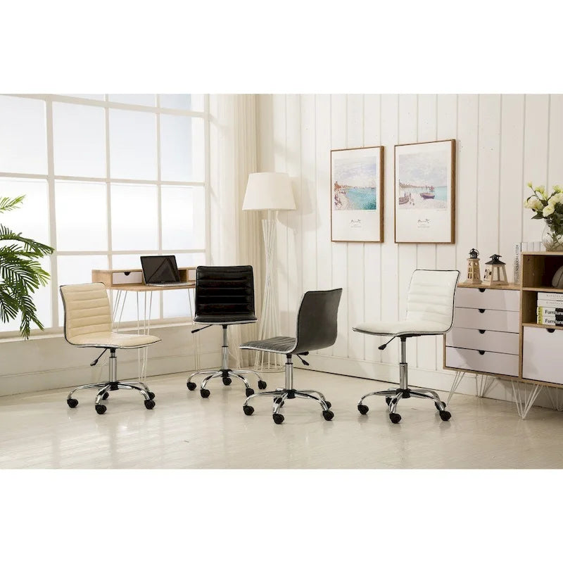 Modern Adjustable Armless Swivel Office Chair with Ribbed Bonded Leather