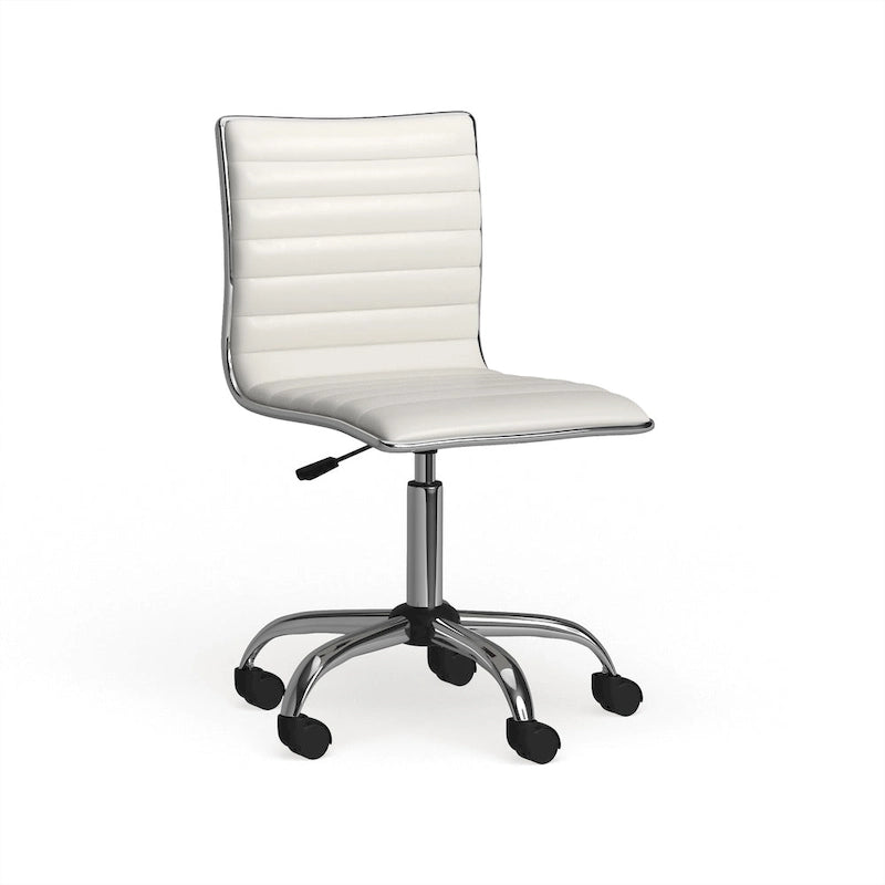Modern Adjustable Armless Swivel Office Chair with Ribbed Bonded Leather